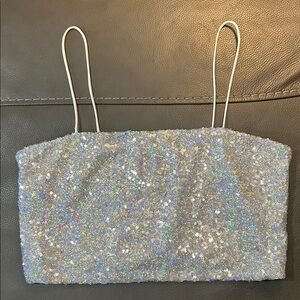 Sunday in Brooklyn Sparkling Sequin Crop Top. Size XS